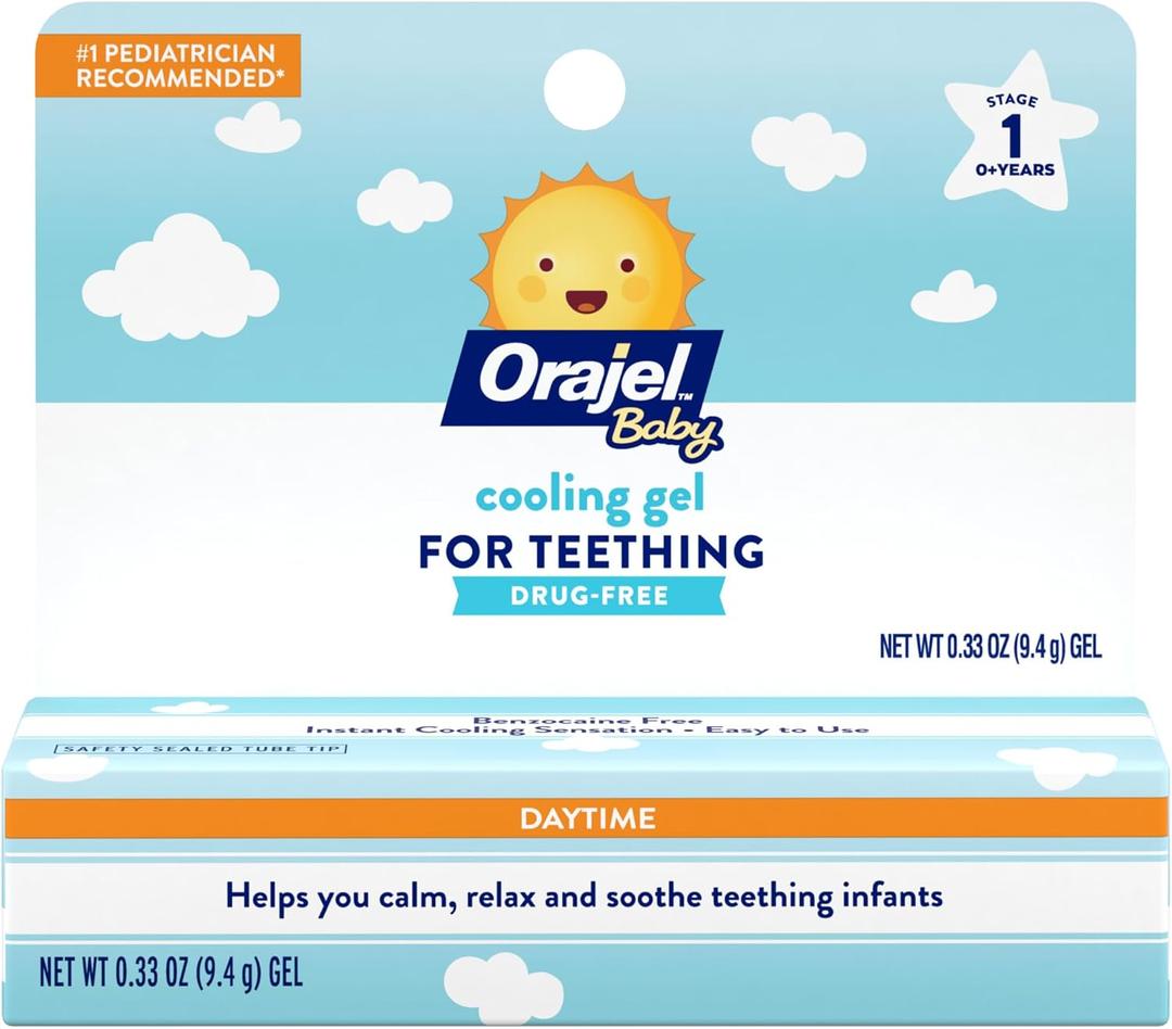 Orajel Baby Daytime Cooling Gel for Teething, Drug-Free, #1 Pediatrician Recommended Brand for Teething, 0.33oz Tube