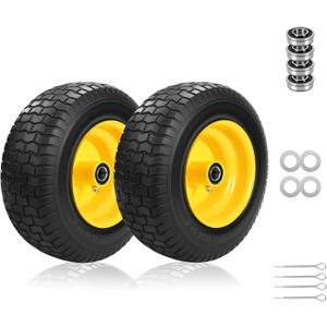 2PC 16x6.50-8 Flat Free Lawn Mower Front Tires and Wheels with 1" Bearings.