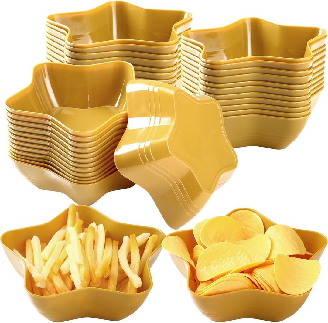 Honeydak  Pcs Gold Star Shaped Plastic Plates 6.7 Inch Reusable Star Dessert Snack Plates Gold Candy Dishes Buffet Salad Bowls Pentagram Dinnerware for Wedding Birthday Holiday Party