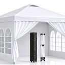 10x10 Pop Up Canopy with Sidewalls- Portable Sun Shade Beach Tent, Gazebo Heavy Duty with Cover Wheeled Bag, Ideal for Parties, Backyard, Camping (White)