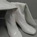 DREAM PAIRS Women's Gogo Boots Square Toe Chunky Wide Calf Knee High Boots For Women (9, White/Patent/Pu)