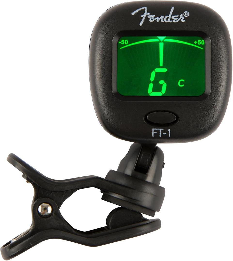 Fender FT-1 Professional Guitar Tuner Clip On, Stocking Stuffers, Full-Range Chromatic Guitar Tuner with Dual-Rotating Hinges, A4 Calibration (Black)