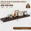 Dreamland 36 Inch Long Floating Shelves Set of 2, Rustic Solid Elm Wood Floating Shelf Wall Mounted, 8 Inch Deep Wooden Wall Shelves for Living Room, Bedroom, Bathroom, Kitchen, Walnut, Flat Edge - 36"L