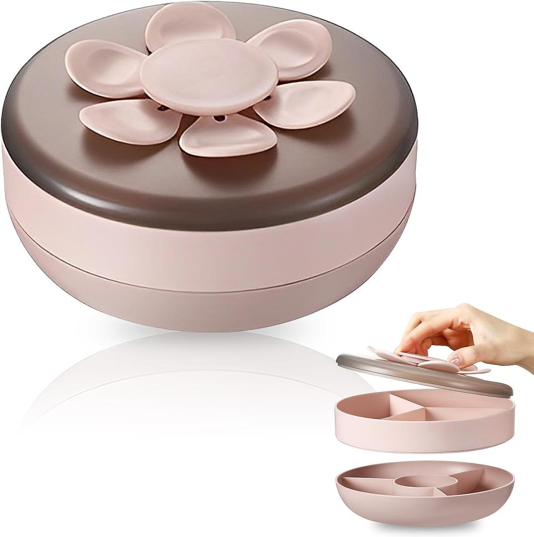 2-Layer Snack Box and Serving Tray with Lid and 6 Petal-Shaped Fruit Forks, 7-Compartment Organizer for Candy, Fruits, Nuts, Charcuterie, Ideal for Party and Entertaining