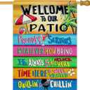 Dyrenson Welcome To Our Patio Summer 28 x 40 House Flag Double Sided, Spring Proudly Serving Whatever You Bring Garden Yard Decorations, Pool Party Outdoor Porch Decor Burlap Decorative Large Flag