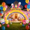 10FT Replaceable Banner Festival Party Decorations with Ultra-Fast Inflating Blower,for Outdoor Yard, Garden, Festival Party Decoration,Giant Easter Bunny Arch Blow Up Decor with Vibrant LED Lights