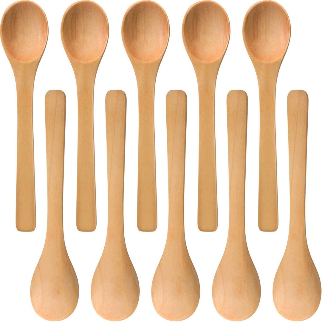 Boao 30 Pieces Small Wooden Spoons, 5.12'' L Mini Soup Spoons Wooden Honey Teaspoon Bulk for Coffee Tea Jars Sugar Seasoning Oil Kitchen Supplies(Light Brown)
