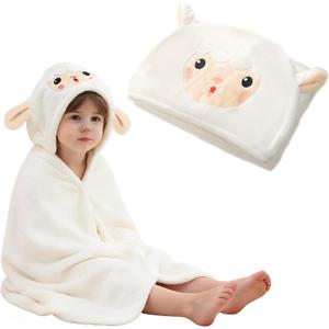 Hooded Baby Towel- Large Baby Towel with Hood31.5 x 31.5 Inch, Natural toddler towels,Ultra Soft and Absorbent Coral Velvet Coral Fleece Bath Towel for Infants, Newborns, Toddlers, Unisex (white)