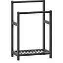 HOOBRO Freestanding Towel Rack for Bathroom, 2 Tier Decorative Bamboo Blanket Rack, Quilt Display Stand with Storage Shelf, 16.5" L x 9.4" W x 30.5" H, Bedroom, Living Room, Black BK02LB01