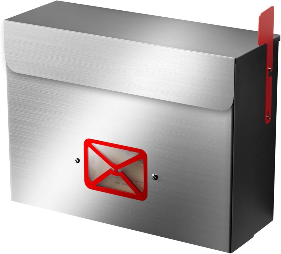 VerinsIroin Stainless Steel Wall-Mount Mailbox for House, Rust-Proof Metal Mail Boxex, Large Capacity Post Box, Mailboxes for Outside(Rectangle No Lock)