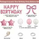 Pink Bow Birthday Balloon Decoration Set Pink & White Bow Print Latex Balloons with Star Happy Birthday Letter Balloons and Pink Bow Foil Balloons Cute Coquette Party Decor for Girls Birthday Party