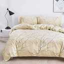 OAITE King Duvet Cover Set 3pcs 100% Cotton Blue Grey Flower