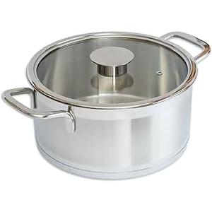 Induction Cooking Pot Made of 100% Stainless Steel with Glass Lid with Steam Vent Stewing Pot Suitable for All Cookers Suitable for Oven and Dishwasher (Classic Line, 24 cm)