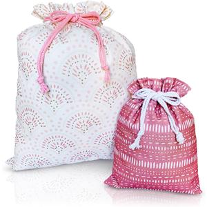 Gather & Knot Drawstring Gift Bags | 20" Large 12" Small | Premium Canvas | Reusable Fabric Wrap for Anniversary, Mothers Day, Bridesmaids, Birthdays, Baby Shower | Boho Pink