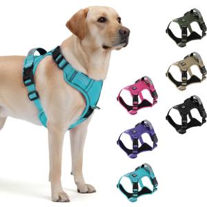Heavy Duty Tactical Dog Harness for Large Dogs, No Pull Dog Harness with Handle & Front Clip, Reflective Soft Padded, Hook and Loop Panel, Dog Vest for Walking, Service Training, Blue