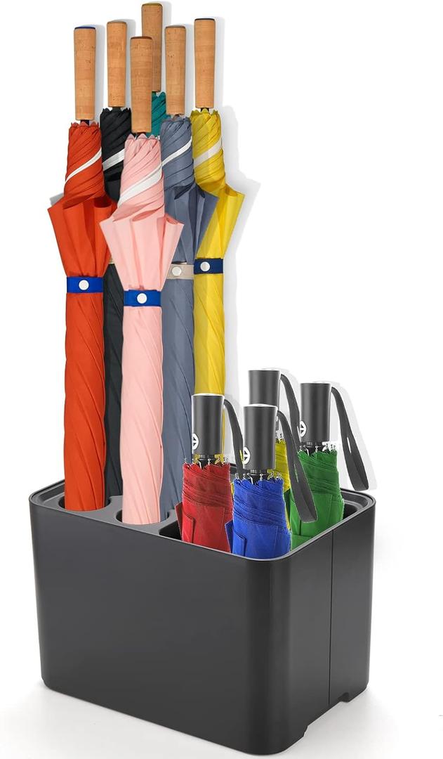 Elsjoy Black Umbrella Stand, Entryway Umbrella Organizer, Compact and Efficient with Removable Drip Tray, Holds 10 Umbrellas