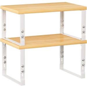 Cabinet Organizer Shelf, Spice Rack, Adjustable height, Stackable and Nesting Shelves,Metal and solid wood, For multiple scenarios in the kitchen, office or closet (White)