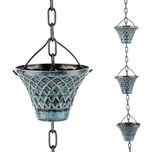 Tfro & Cile Rain Chain Gutter Downspout Catcher Outside Water Diverter Decorative Garden Rain Cups Chime Home Decor - 8 1/2 Feet Long (Blue)
