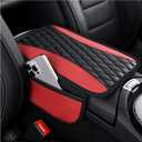 IHOTDER Patchwork Leather Center Console Covers for Cars,Upgraded Arm Rest Cover for Car with Side Storage Pocket for Car Seat Organizer,Middle Console Cover Stylish Car Decoration (Red)