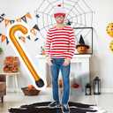 Adult Red and White Striped Cosplay Costume for Men Stripes Chirstamas Costumes Set with Glasses Hat Inflatable Cane (Red, XXL)