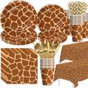 Giraffe Print Birthday Party Supplies - Jungle Giraffe Animal Texture Print Party Decorations Tableware, Plate, Cup, Napkin, Cutlery, Tablecloth | Serves 24