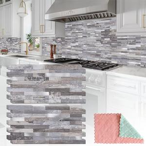 StyloVue 20 Sheets Peel and Stick Backsplash, Distressed Wood with Metal Silver Self Adhesive Wall Tiles Upgrade Your Kitchen Backsplash, RV, Fireplace