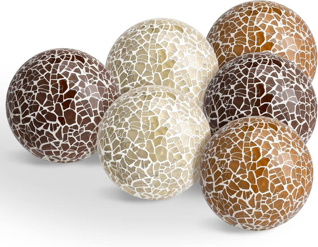 6-Piece Mosaic Sphere Balls Decorative Glass Balls - Table Sphere for Living Room Decor, Diameter 2.4 Inch (Classic Colors)