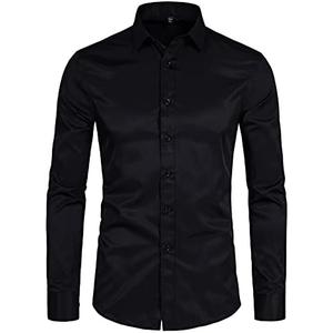 Men's Long Sleeve Button Up Shirts Solid Slim Fit Casual Business Formal Dress Shirt XXL