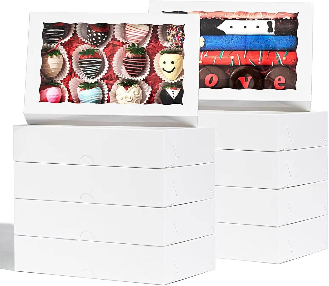 24 PCS 9.5" x 6" x 2" Bakery Boxes with Window for Cookies, Cakesicle, Chocolate Bomb, Macaron, Chocolate Covered Strawberries and Pretzel Rods
