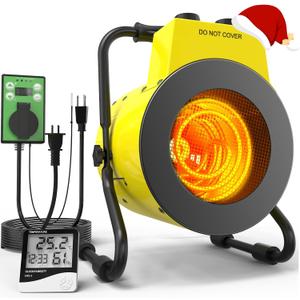 1500W Greenhouse Heater with Digital Thermostat, Outdoor Heater with Overheat Protection and 3-Second Rapid Heating Function, Outdoor Heaters for Patio Garage, Greenhouse, Flower House