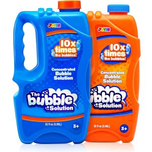 JOYIN 2 Bottles Bubbles Refill Solutions 64 oz (up to 5 Gallon), Concentrated Solution for Bubble Machine, Gun, Wand Refill Fluid Summer, Easter Toys(Orange+Blue)