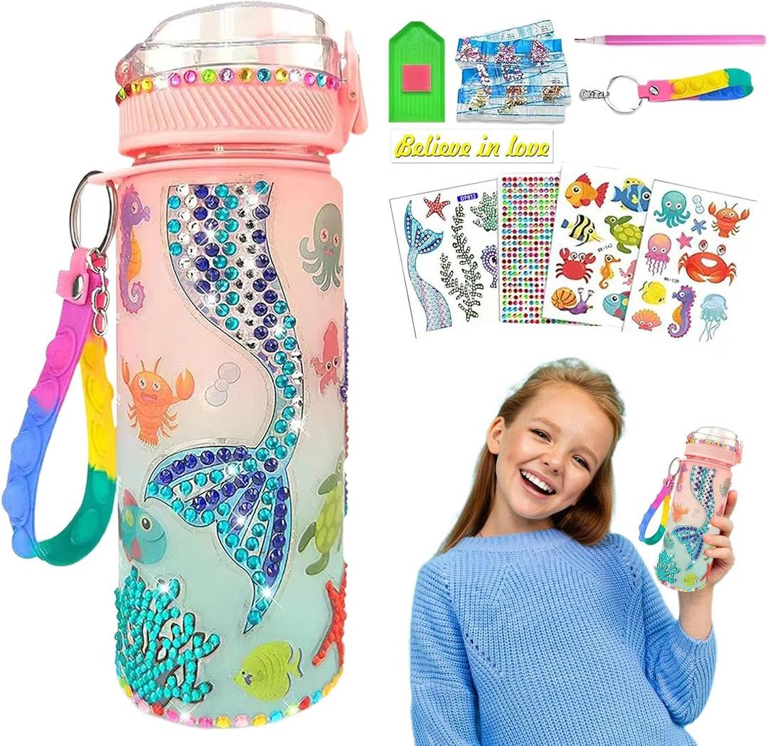 Decorate Water Bottle, Gem Water Bottle with Stickers, Arts and Crafts Kits Toys, Gem Painting Crafts for Girls Aged 6-12