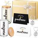 Mimorou 7 Pcs Christmas Godparents Proposal Gift Set Will You Be My Godmother Godfather Gift with Glass Cups Keychains Cards Box for Birthday Baptism Baby Shower Gender Reveal