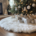 AISENO 30 White Faux Fur Christmas Tree Skirt, Luxury Plush Tree Base Cover for Holiday Party and Home Christmas Decor