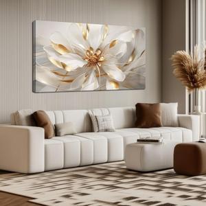 Flower Pictures Wall Decor for Office Women White and Gold Wall Art Girl Room Decoration Bedroom 24 x 48 Inch