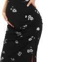 Smallshow Women's Split Long Maternity Dress Short Sleeve Ruched Pregnancy Clothes (Medium)