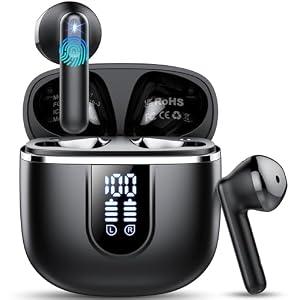 Wireless Earbuds, 2025 Bluetooth 5.4 Headphones with 3D Bass Stereo, 40H Ultralight in-Ear Buds, Bluetooth Earbuds with 4 ENC Noise Cancelling Mic, USB-C LED, IP7 Waterproof Earphones for Android iOS