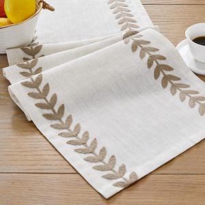 Rustic Style Embroidered Table Runner, 13x108 Inch Irregular Willow Leaf Table Runners 108 Inches Long for Dresser Decor Farmhouse Table Decor, 13x108 Inche, Taupe