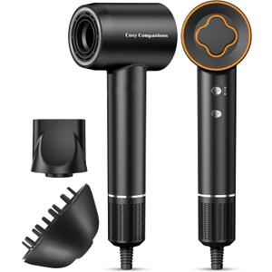 Hair Dryer, 150000 RPM High-Speed Brushless Motor Negative Ionic Blow Dryer for Fast Drying, Low Noise Thermo-Control Hair-Dryer-with-Diffuser and Nozzle (Black)