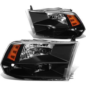 DNA MOTORING HL-OH-DR09QUA-BK-AM Black Amber Headlights Compatible with 10-18 Ram 1500-5500,Fit Dual or Quad Headlight Models