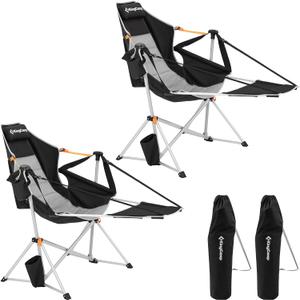 KingCamp Hammock Chair with Footrest, Swinging Portable Folding Camping Chairs for Adults 400lbs Heavy Duty Foldable Oversized Rocker with Cup Holder Pillow for Outdoor Beach Patio Sport Lawn (Footrest Deluxe Black/Grey)