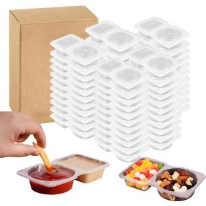 50PCS Double Compartment Condiment Container With Lids - Reusable Snack Pack Containers for Take-out Sauces