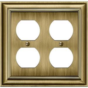 BESTTEN Polished Brass Double Duplex Electrical Receptacle Outlet Cover Plates, 2-Gang Metal Wall Plate Switch Covers, Midsize