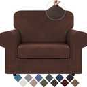 WEERRW Velvet Stretch Chair Sofa Slipcover - 2 Pieces Luxury Soft Velvet Plush Couch Cover Furniture Protector with Elastic Bottom for Pets, Machine Washable, Chocolate, Small