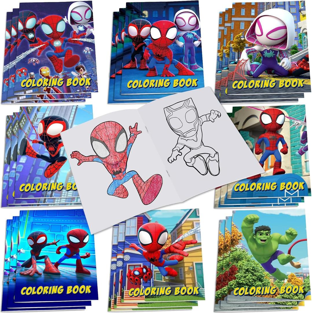 Spidey Party Supplies, 24Pcs Coloring Books for Spidey Birthday Party Gifts, Goodie Bag Stuffers, Classroom Rewards, 8 Styles
