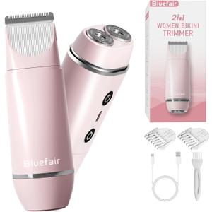 Bikini Trimmer for Women, 2 in 1 Electric Razors for Women Electric Shaver, IPX7 Waterproof Body Hair Trimmer Shaver,Replaceable Lady Facial Razor Bikini Trimmer for Legs Private (Pink)