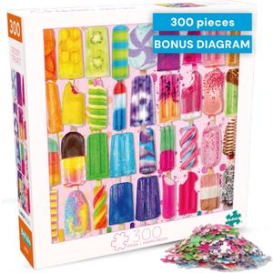 Buffalo Games - Frosty Treats - Lars Stewart - 300 Piece Large Jigsaw Puzzle for Adults - Playful Summer Ice Cream Art - Finished Size is 21.25 x 15.00, Oversized Pieces