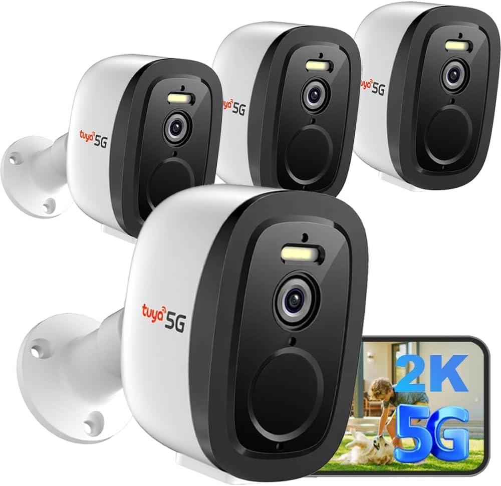 2K Security Cameras Wireless Outdoor 2.4G&5G WiFi, 4Pack Indoor Cameras for Home Security with AI Motion Detection & Siren,Color Night Vision, 2-Way Talk, Waterproof,Cloud/SD，Works w/Alexa
