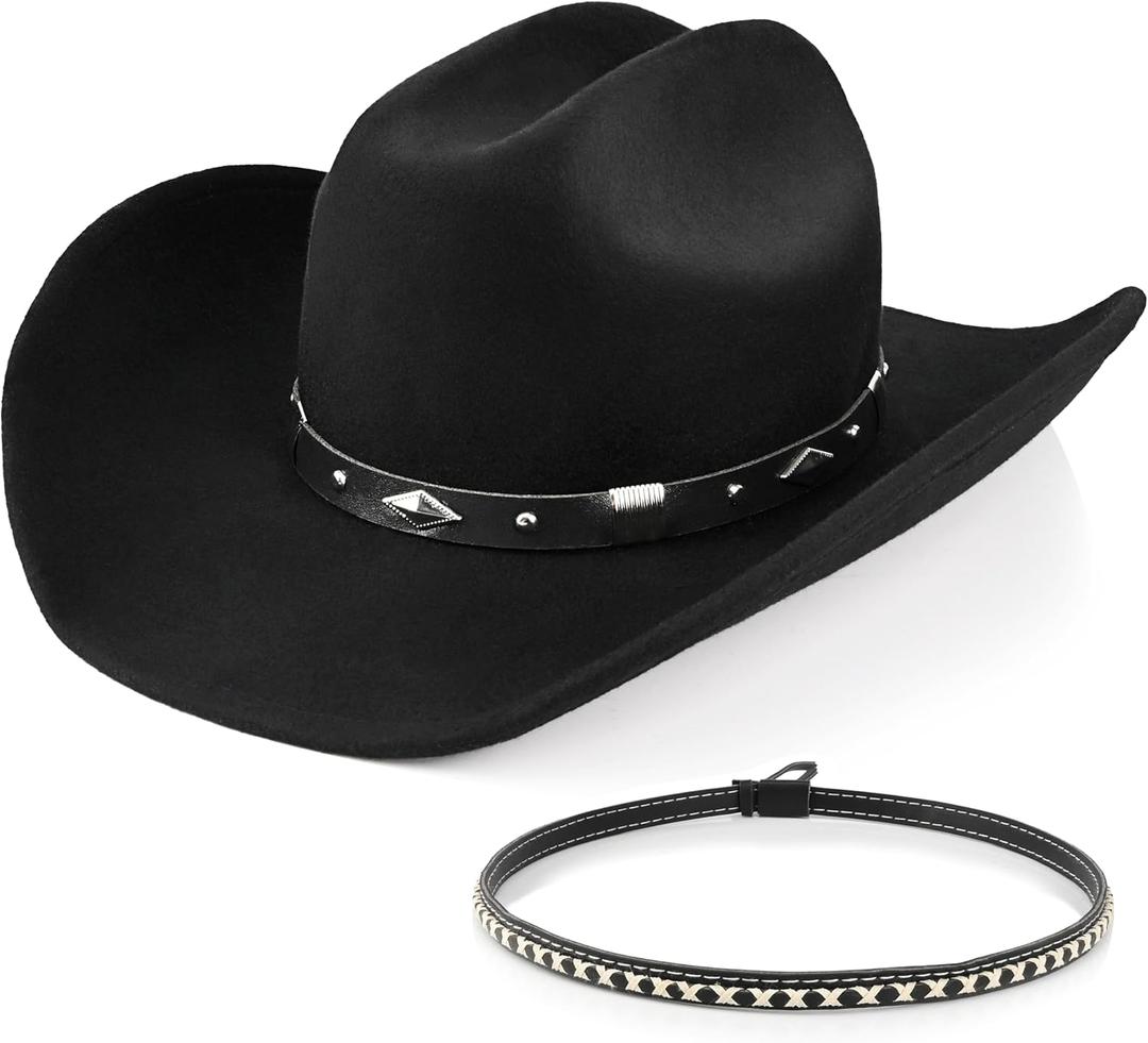 100% Wool Western Cowboy Hat for Men Women Classic Fedora Hat Felt Cowgirls Hats with Two Decorative Bands (Medium-X-Large)