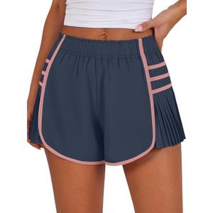 Caracilia Women Running Shorts Flowy Pleated Athletic Shorts Summer High Waisted Tennis Sporty Workout Gym Shorts (S)
